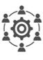 Collaboration network with central gear icon