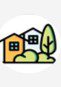 Cartoon houses and greenery design