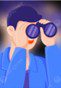 Cartoon character with binoculars