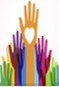 Colorful hands raised with heart symbol