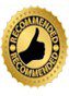 Recommended emblem with gold thumbs-up design