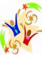 Festive abstract design with stars and figures